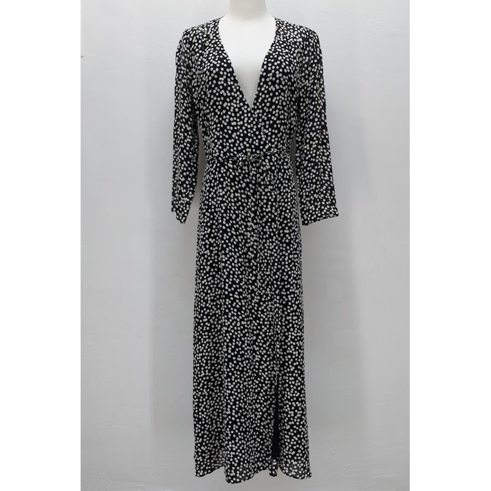 Reformation Wrap Maxi Dress Women's Small Black White Polka Dot Viscose Boho
